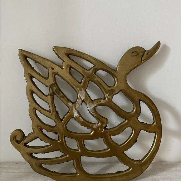 Brass swan Trivet Mann Korea Chinoiserie vintage - Picture 6 of 6